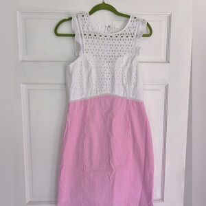 Lily Pulitzer white lace and pink seersucker stripes shift dress in size 10
